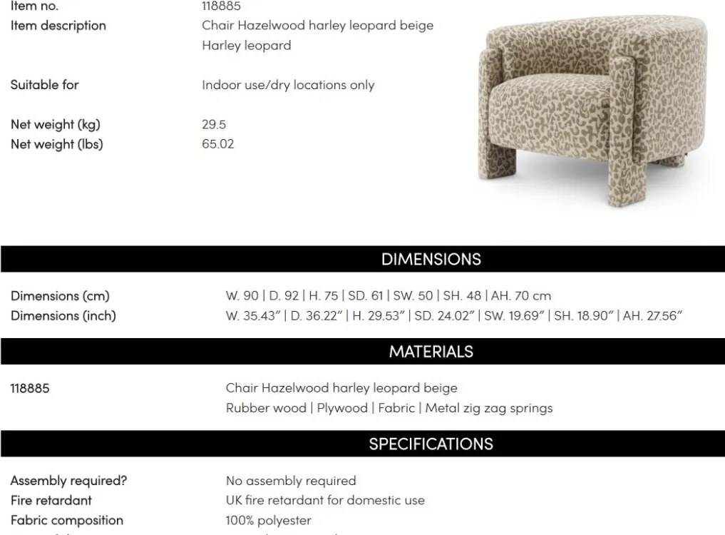 Fotoliu elegant design LUX Hazelwood, Harley leopard