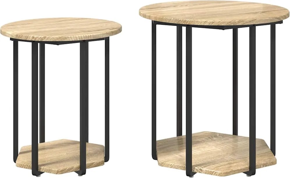 vidaXL Set măsuțe laterale cu raft 2 pcs Maro