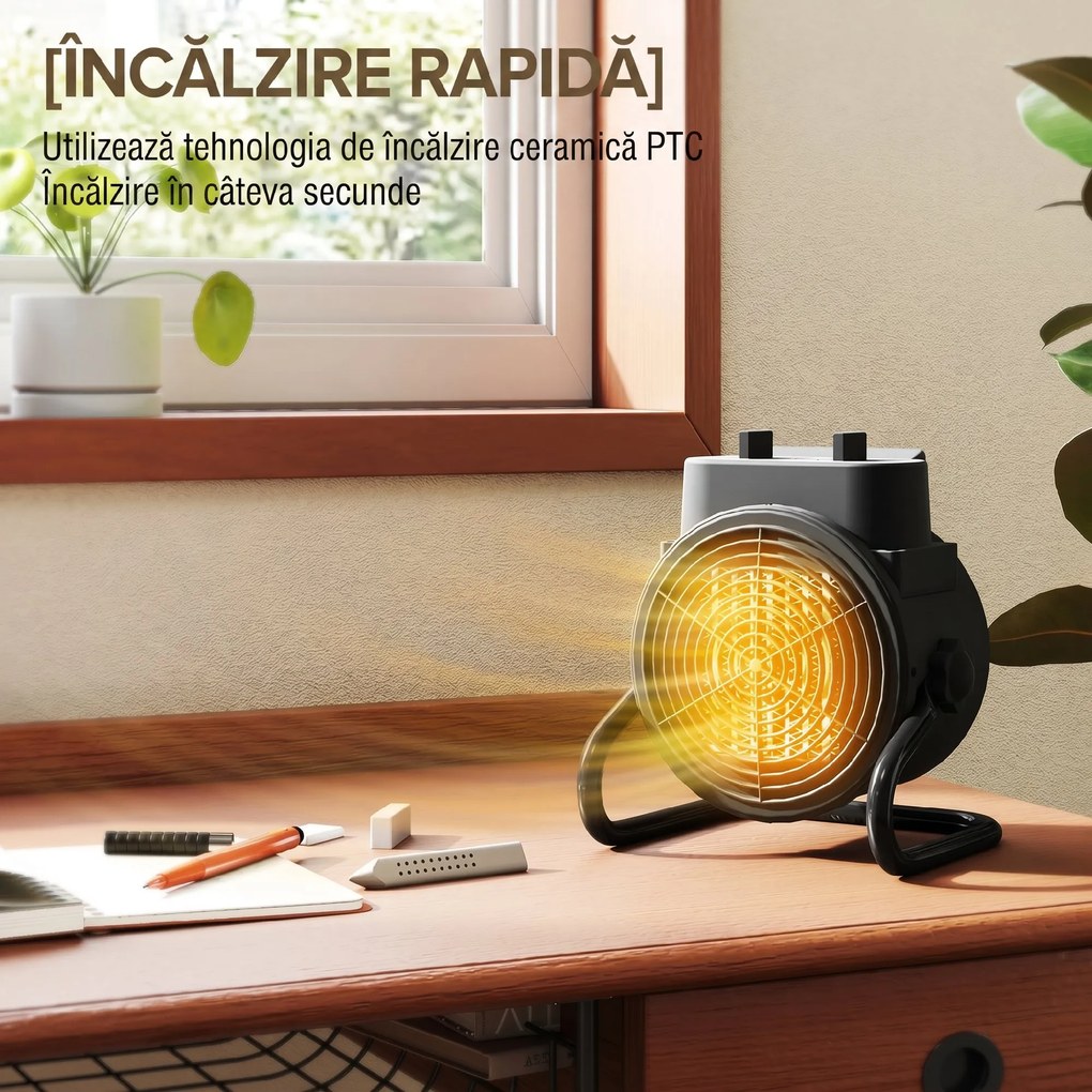 HOMCOM Încălzitor electric reglabil cu 3 moduri, 21.5x15.8x22 cm, Negru | Aosom Romania