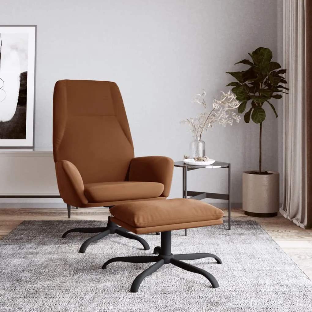 3097859 vidaXL Scaun de relaxare cu taburet, maro, țesătură microfibră