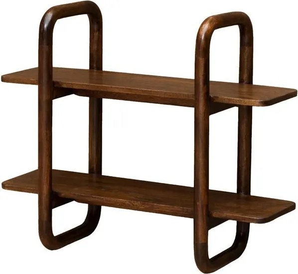 Etajeră de perete din lemn de mango și metal, cu 2 rafturi, maro antichizat, finisaj satinat, 120.5×30×67 cm, „Watkins"
