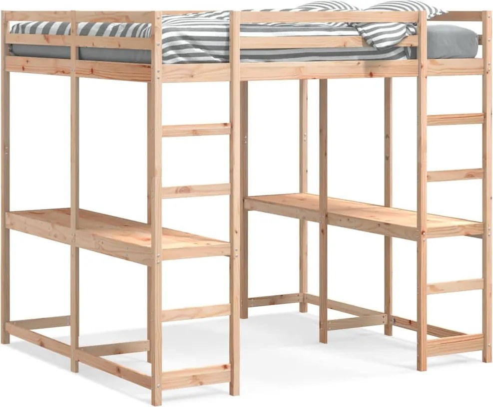 vidaXL Cadru pat supraetajat cu birou/scară, 180x200 cm, lemn pin