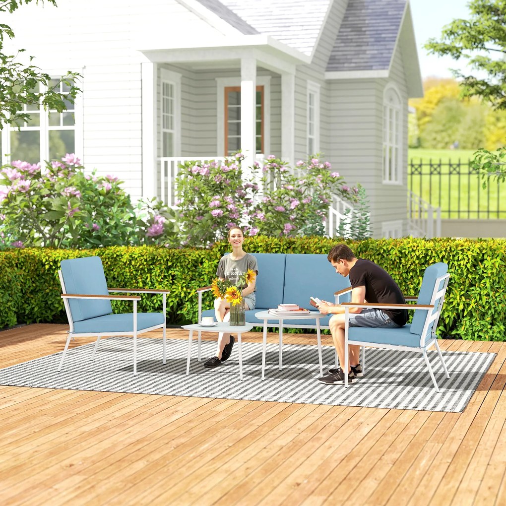 Outsunny Set de Mobilier de Grădină din 5 Piese cu Canapea, 2 Fotoli și 2 Măsuțe de Cafea, 118x72x80 cm, Albastru Deschis | Aosom Romania