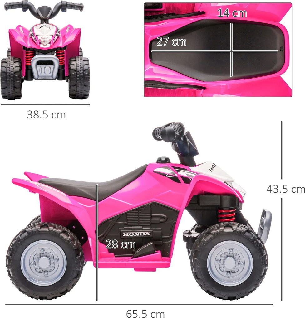 AIYAPLAY ATV Electric, Mini Motocicletă pentru Copii 18-36 Luni cu Lumini LED, Claxon și Pedale, 65,5x38,5x43,5 cm, Roz | Aosom Romania