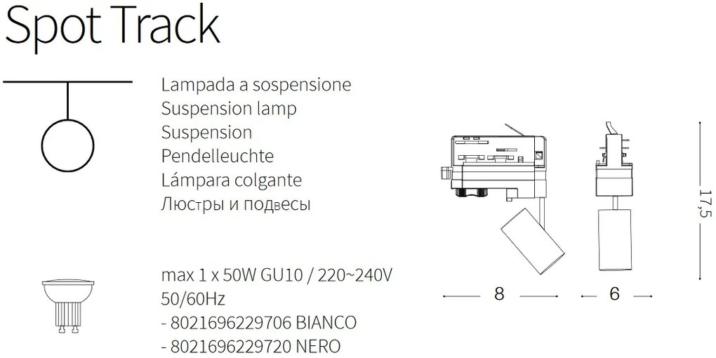 Spot directionabil pentru sina Link SPOT TRACK BIANCO 229706 IDL