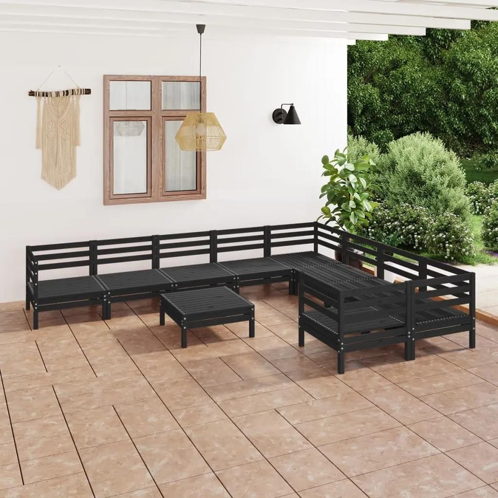 3083263 vidaXL Set mobilier de grădină, 10 piese, negru, lemn masiv de pin