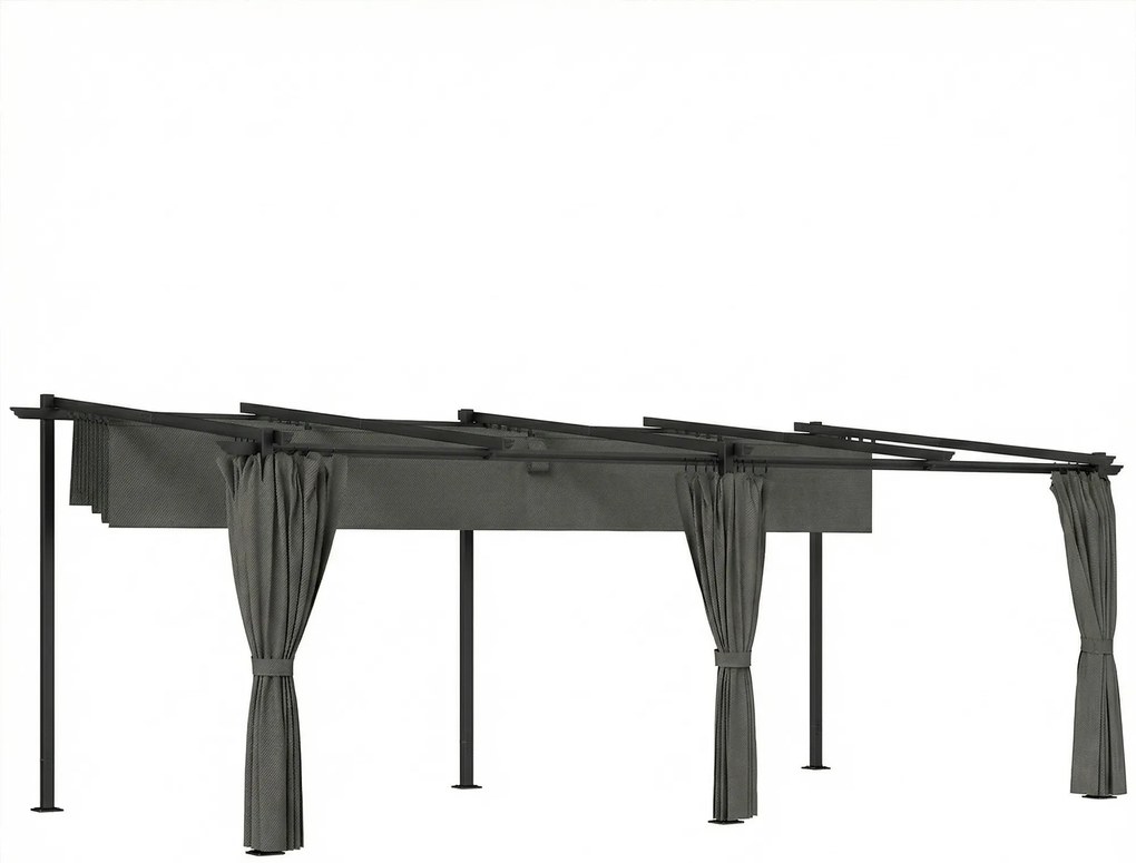 Outsunny Pergolă retractabilă cu perdele laterale, tonelă de grădină din metal cu protecție solară UPF30+, gri închis | Aosom Romania
