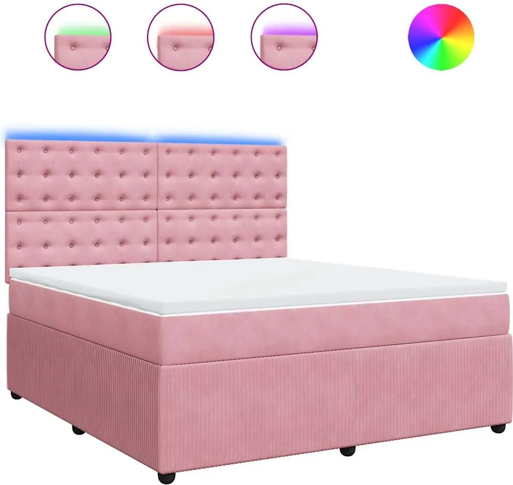 vidaXL Pat box spring cu saltea, roz, 180x200 cm, catifea