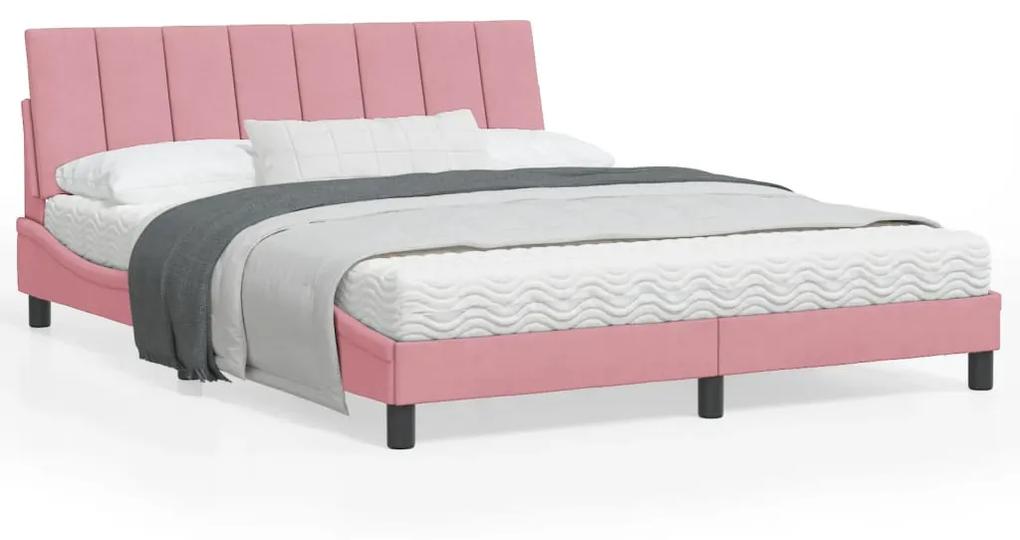 3213792 vidaXL Cadru de pat cu lumini LED, roz, 160x200 cm, catifea