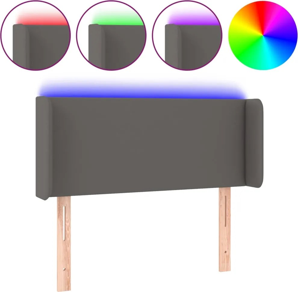 vidaXL Tăblie de pat cu LED, gri, 83x16x78/88 cm, piele ecologică