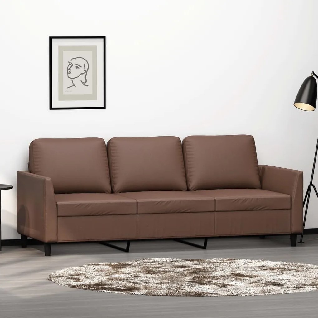 Canapea cu 3 locuri, maro, 180 cm, piele ecologica Maro, 200 x 77 x 80 cm