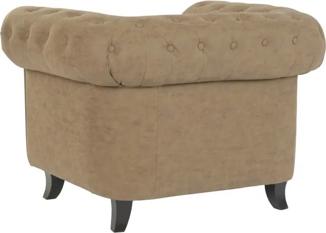 Fotoliu Chesterfield maro din piele ecologică, structură din lemn, stil clasic vintage, 110 x 81 x 76 cm, „Winston”