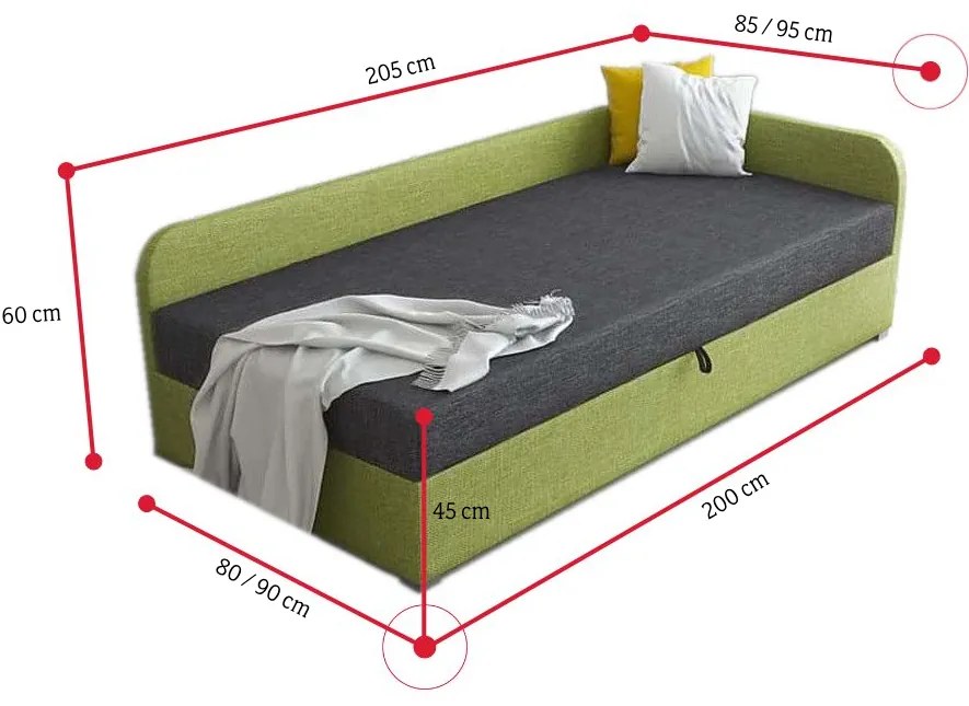 Supermobel Pat tapiţat UNO + somieră + saltea, 90x200, Sawana05/14, colţ dreapta