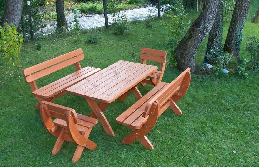 Set mobilier gradina Wien, 160 cm, cu scaune, cires, 6 pers.