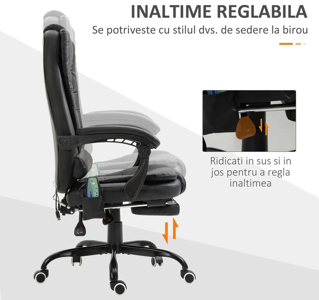 Fotoliu de birou cu masaj cu 7 puncte de vibrație, ergonomic cu suport pentru picioare și spătar înclinat la 155°, negru Vinsetto | Aosom Romania