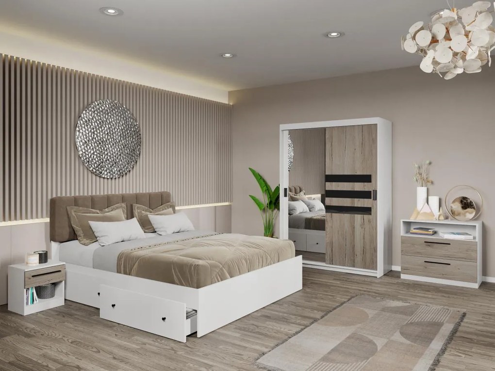 Set mobila dormitor Ruben Alb/San Remo cu oglinda C11