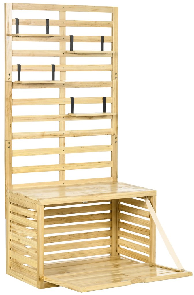 Outsunny Cutie de Depozitare cu Grilaj, 4 Rafturi Suspendate, Ușă Magnetică, Lemn Masiv, Natural, 80 x 45 x 160 cm | Aosom Romania