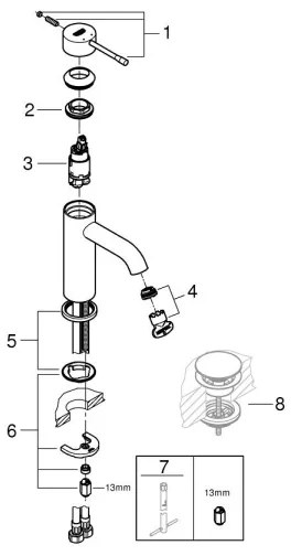 Baterie lavoar GROHE ESSENCE, dimensiunea S, inox – 23590DC1