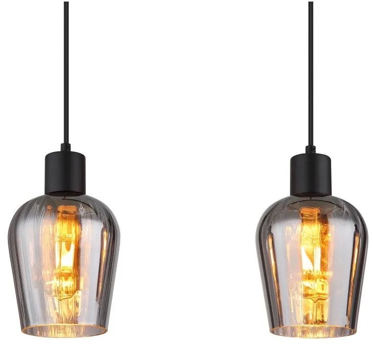Lustra suspendata design modern RYAN 4L negru/fumuriu