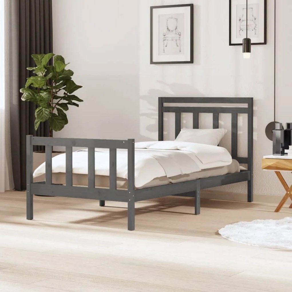 3100950 vidaXL Cadru de pat, gri, 100x200 cm, lemn masiv