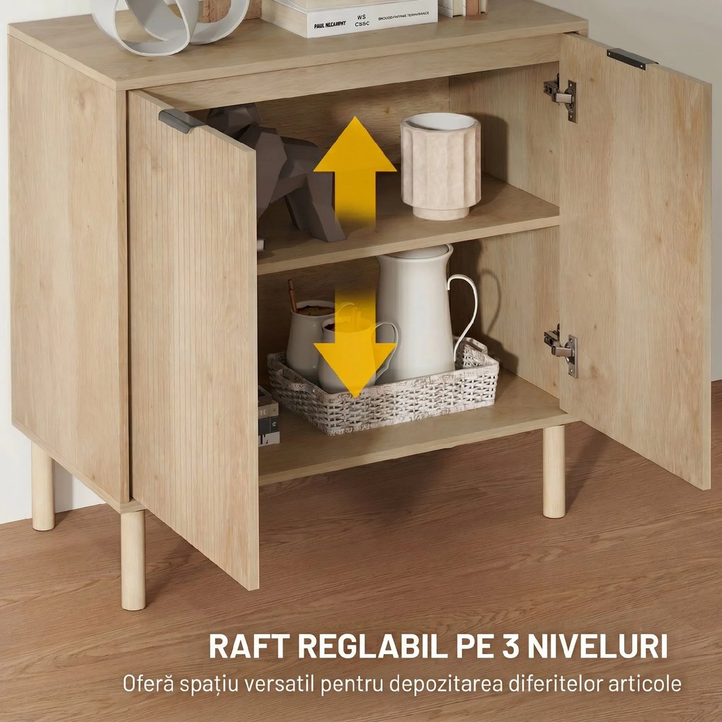 HOMCOM Dulap de Depozitare cu 2 Uși și Rafturi Reglabile, 78x40x77,5 cm, Stejar | Aosom Romania