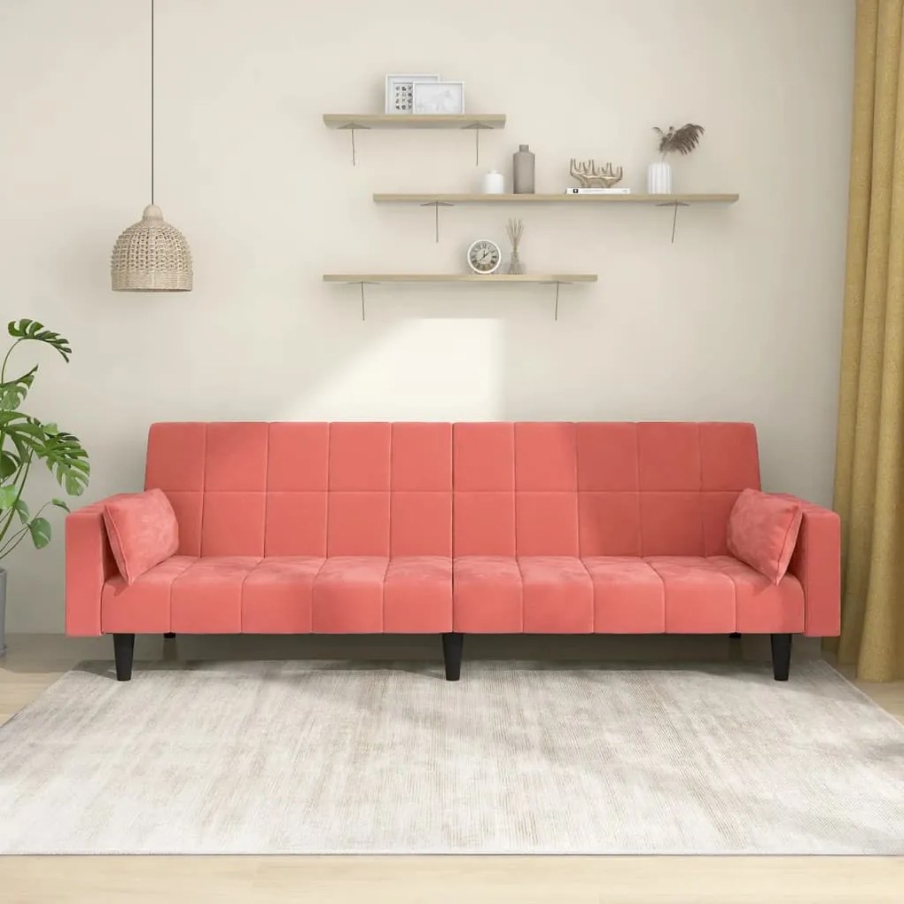 337517 vidaXL Canapea extensibilă cu 2 locuri, 2 perne, roz, catifea