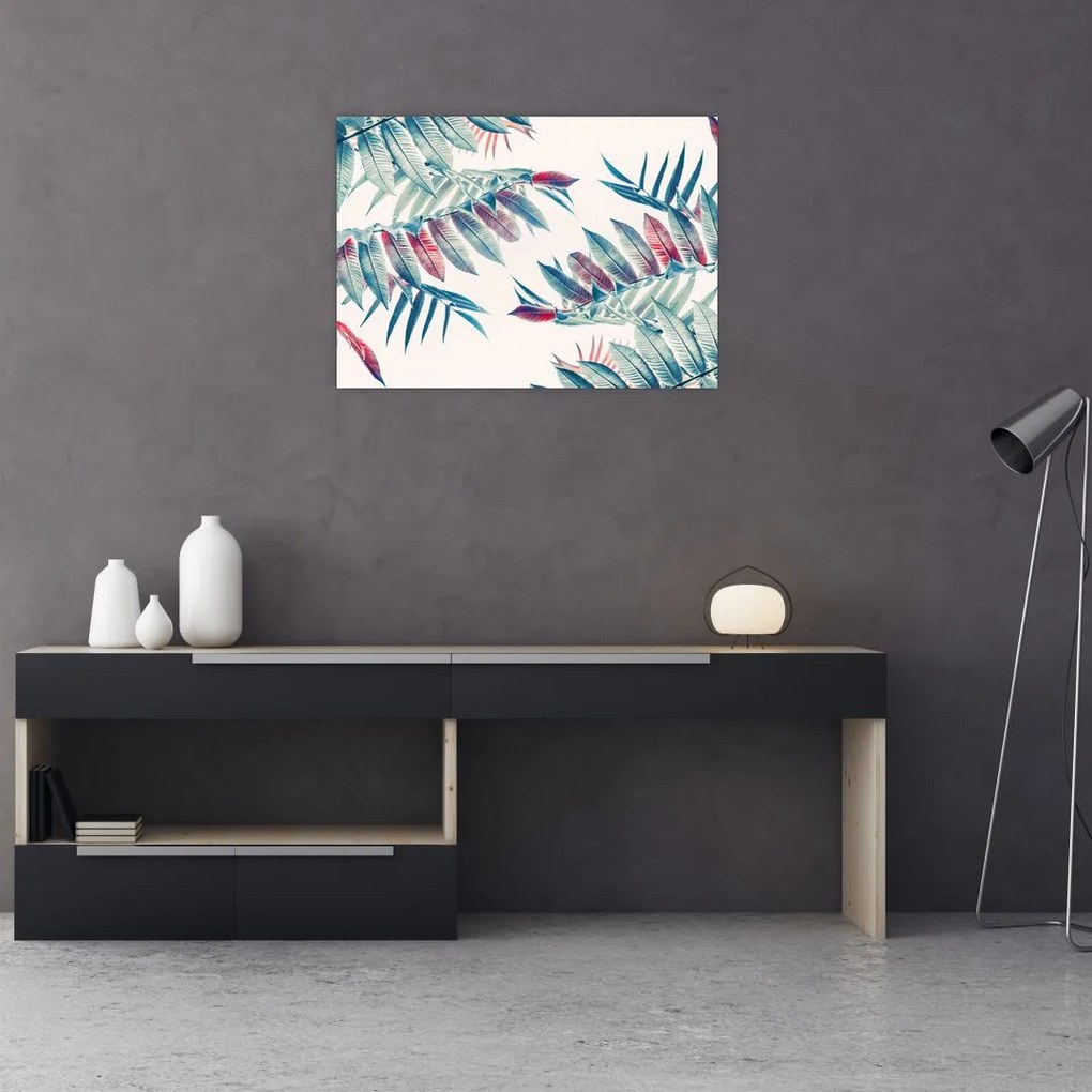 Tablou pe sticlă - Frunze tropicale (70x50 cm)