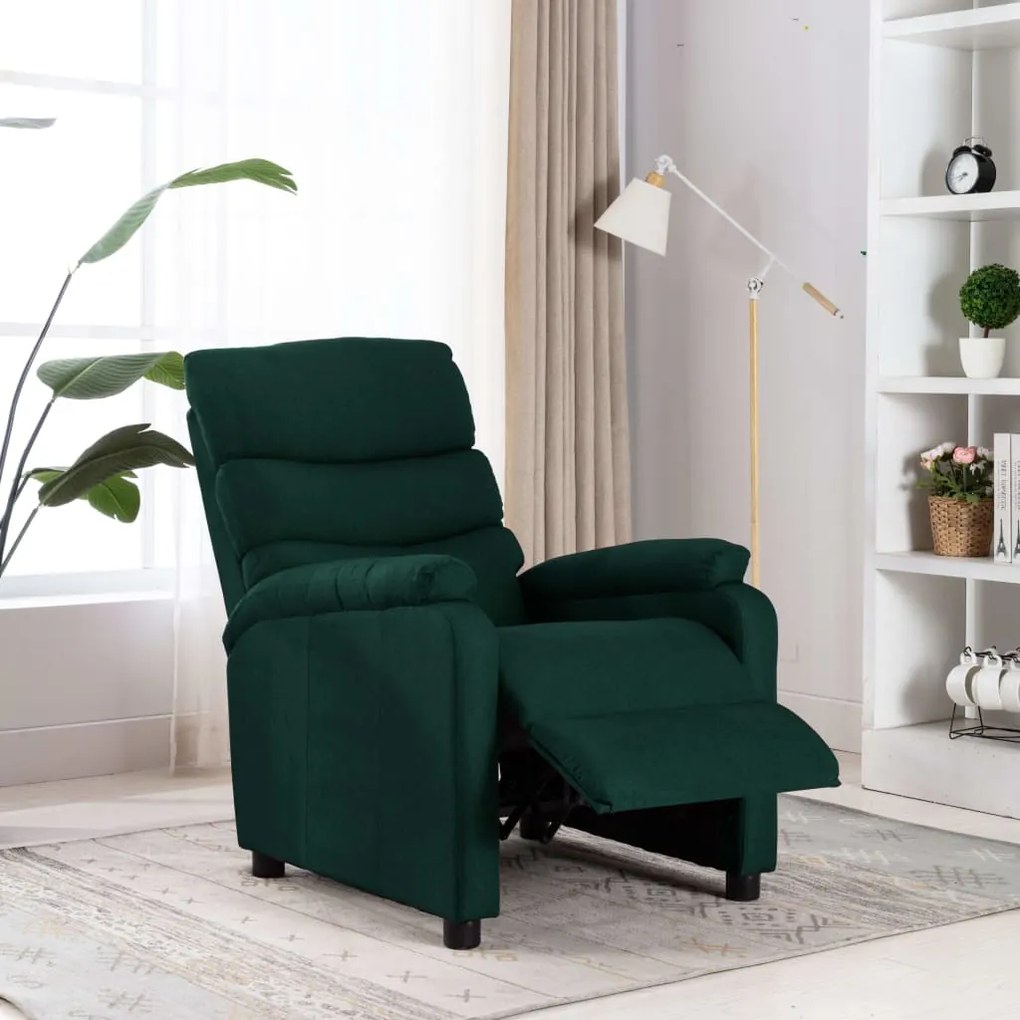 321222 vidaXL Fotoliu rabatabil, verde închis, material textil