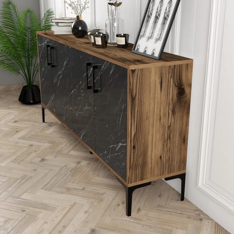 Consola Kiev160 Walnut-Negru Marble