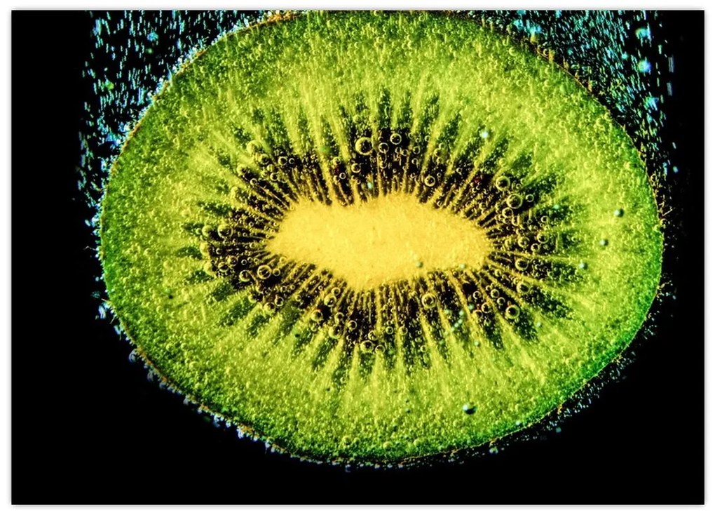 Tablou pe sticlă - detailu cu kiwi în apă (70x50 cm)