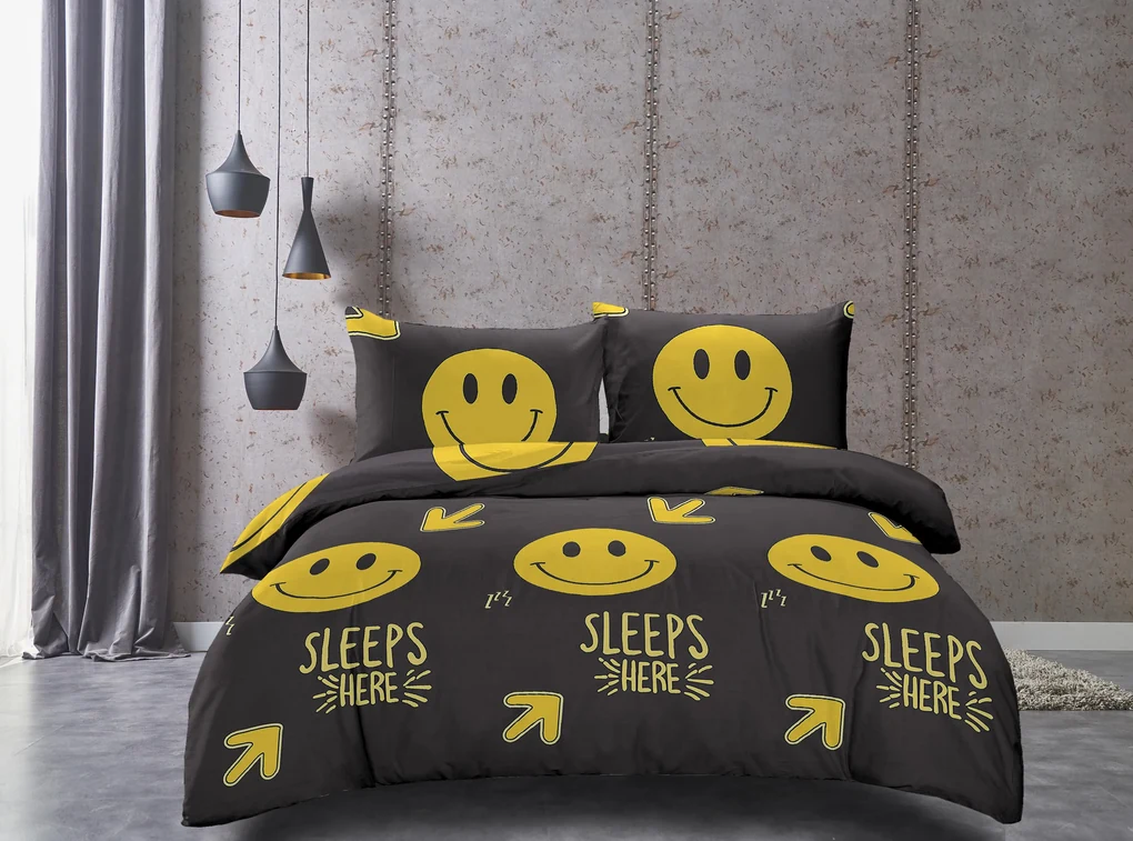 Lenjerie de pat din microfibra neagra, SLEEPS HERE Dimensiune lenjerie de pat: 70 x 90 cm | 140 x 200 cm