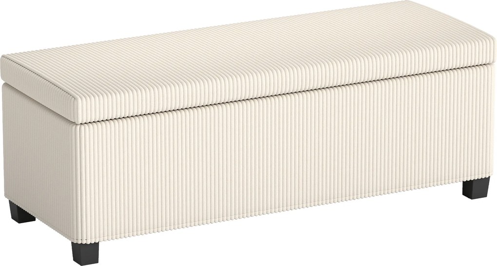 HOMCOM Bancă de Depozitare de 84L, din Țesătură cu Efect de Catifea și Oțel, 112x42x40 cm, Bej | Aosom Romania
