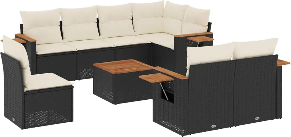 vidaXL Set mobilier de grădină cu perne, 9 piese, negru, poliratan