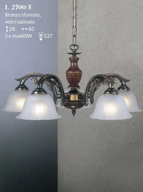 Candelabru 5 brate design italian din alama cu lemn 2700
