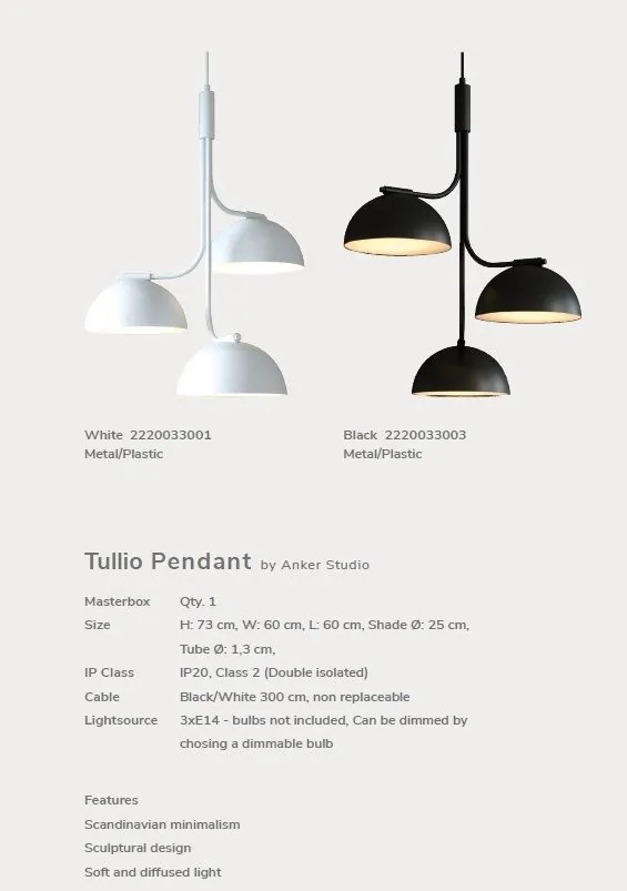 Pendul cu 3 surse de iluminat design modern TULLIO alb