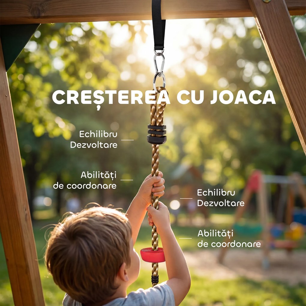 AIYAPLAY Frânghie de Cățărat, Kit Leagăn pentru Copii cu Suporturi și Disc, Parcurs cu Obstacole pentru Grădină, Roșu | Aosom Romania