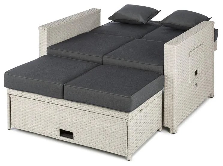 Zona de confort Rattan canapea pentru camera de zi, cu două locuri, din răchită 121x86x99cm 10cm, plianta siextensibila, alba