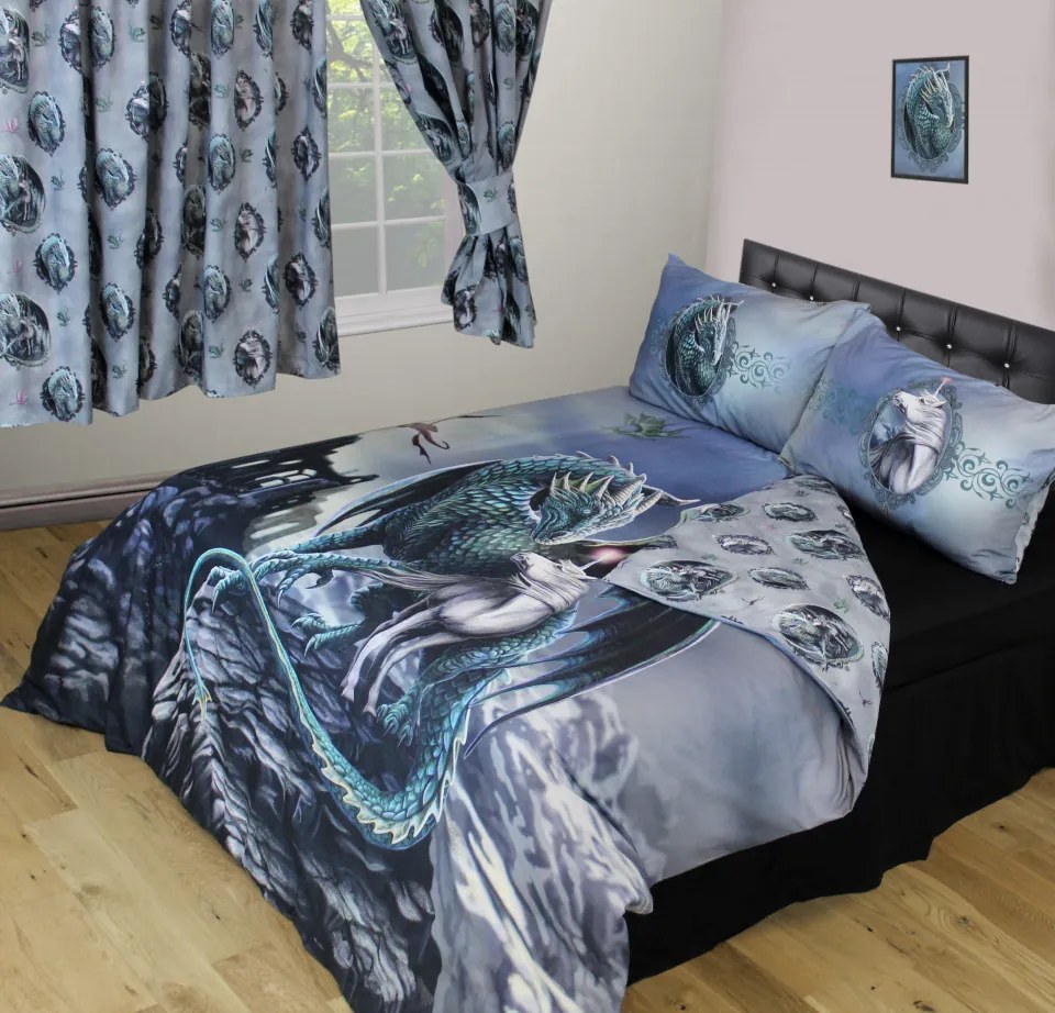 Set lenjerie de pat din bumbac, dragon si unicorn, Lisa Parker - Protectorii Magiei, 200x200 cm