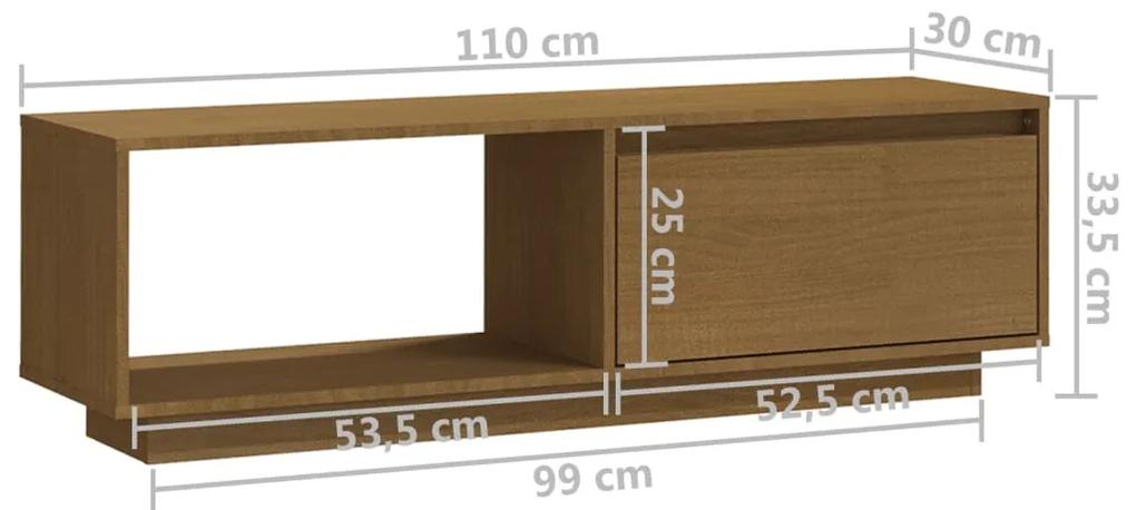 Comoda TV, maro miere, 110x30x33,5 cm, lemn masiv de pin 1, maro miere