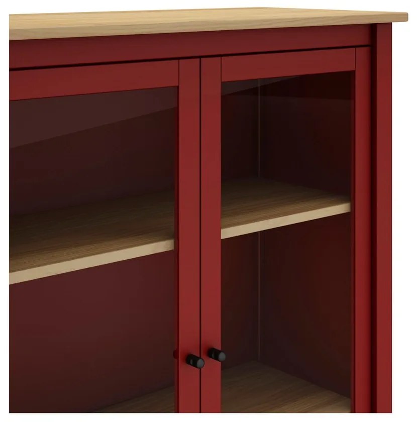 Vitrină roșu/natural din lemn de pin 90x110 cm Misti – Marckeric