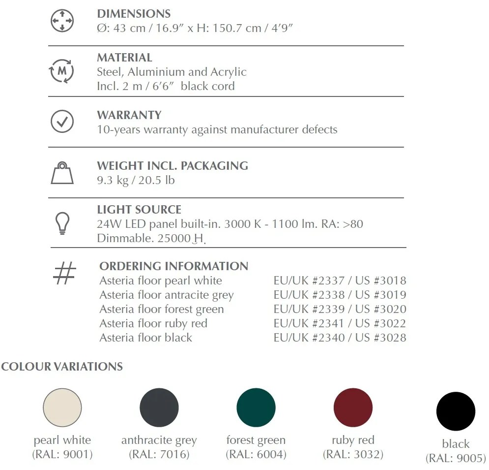 Lampadar LED design scandinav Asteria floor - anthracite grey 2338 VTC