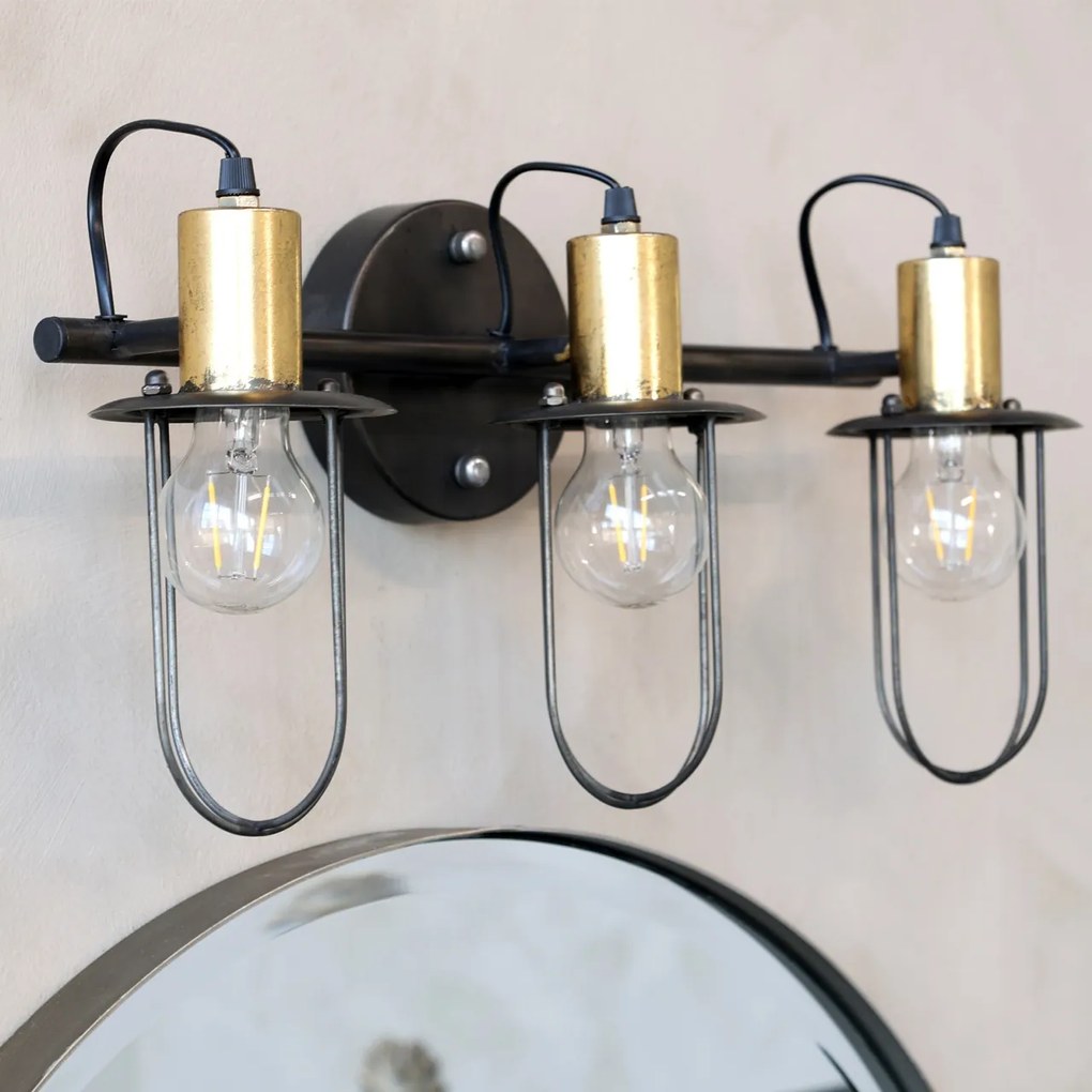 Aplică de perete din metal, cu 3 surse de lumină, finisaj negru antichizat, Factory