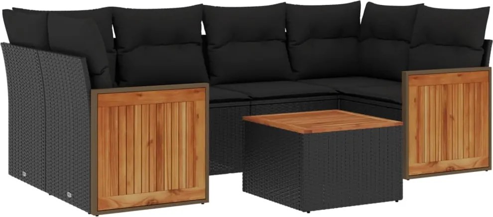 vidaXL Set canapele de grădină cu perne, 7 piese, negru, poliratan