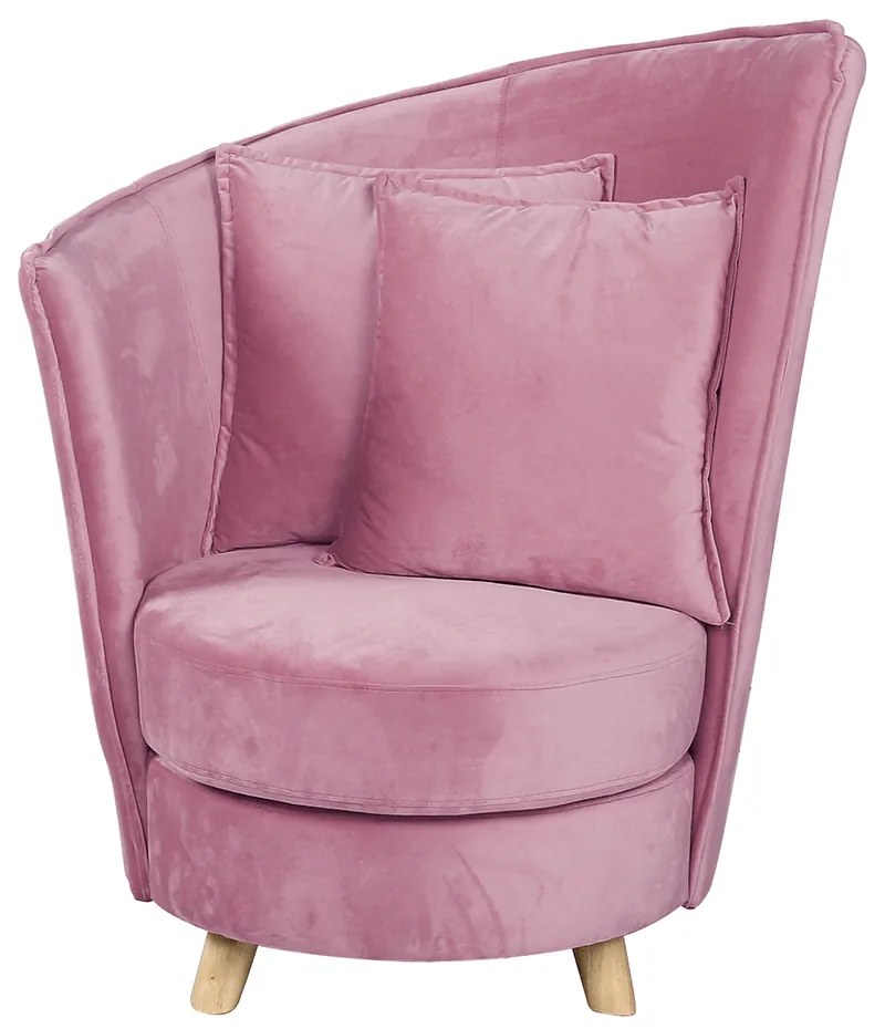 Fotoliu în stil Art Deco, catifea Velvet roz/stejar, ROUND