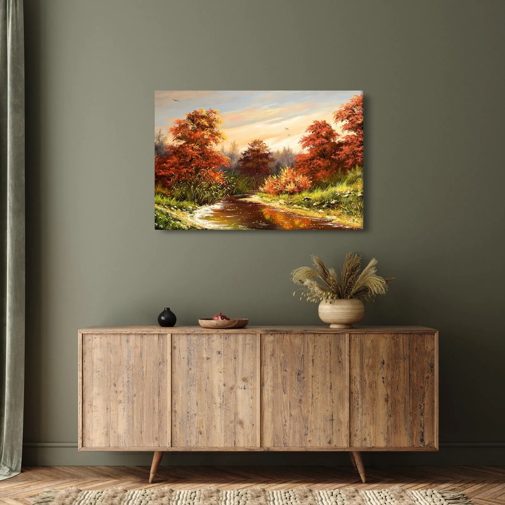 Tablou - Râu în peisaj de toamnă (90x60 cm)