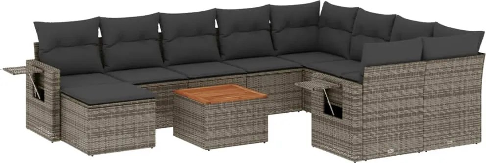 vidaXL Set canapele de grădină cu perne, 11 piese, gri, poliratan