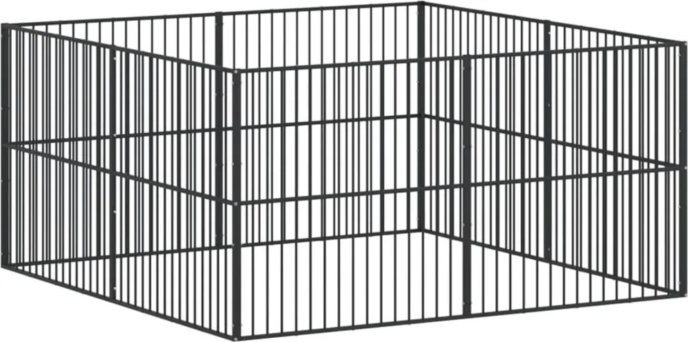 vidaXL Țarc pentru câini cu 8 panouri, negru, oțel galvanizat
