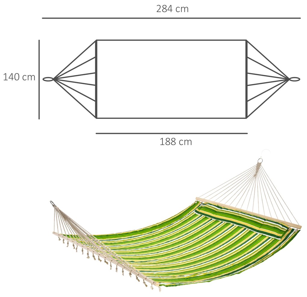 Outsunny Hamac Matrimonial in Bumbac cu Dungi Verde Galben si Alb cu Perne | Aosom Romania