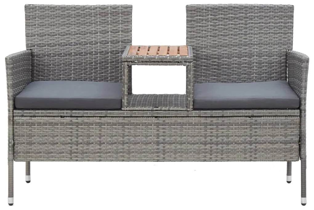 Banca de gradina cu masuta, 2 locuri, gri, 143 cm, poliratan