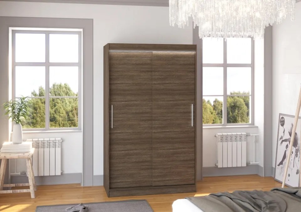 Dulap cu usi glisante si iluminare LED, Collin 120 + LED, 120 cmx200 cmx58 cm, ADRK Furniture (Culoare: Negru)